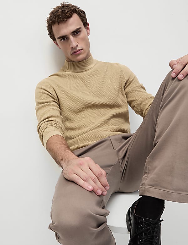 Cotton Rich Textured High Neck Jumper with Modal