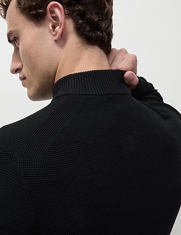 Cotton Rich Textured High Neck Jumper with Modal - CH