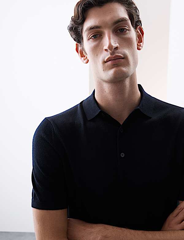 Pure Extra Fine Merino Wool Knitted Polo Shirt - US