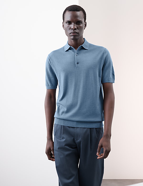 Pure Extra Fine Merino Wool Knitted Polo Shirt - US