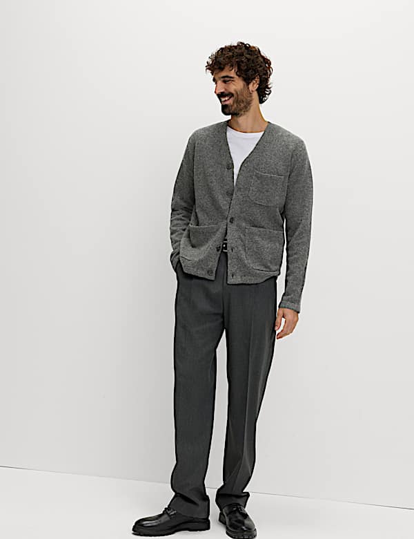 קרדיגן סרוג עם כיסים בשילוב צמר - IL