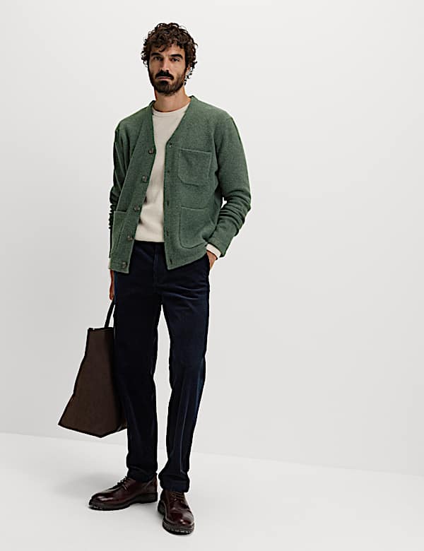 קרדיגן סרוג עם כיסים בשילוב צמר - IL