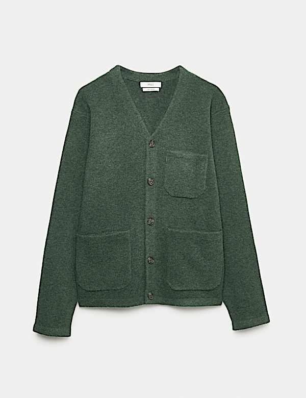 קרדיגן סרוג עם כיסים בשילוב צמר - IL