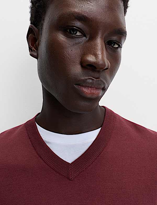 סריג מכותנה טהורה עם צווארון וי - IL