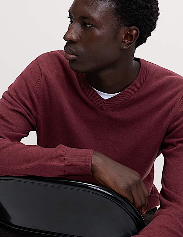 סריג מכותנה טהורה עם צווארון וי - IL