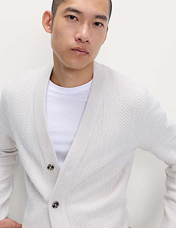 Cardigan en laine à col en V et motif chevrons - LU