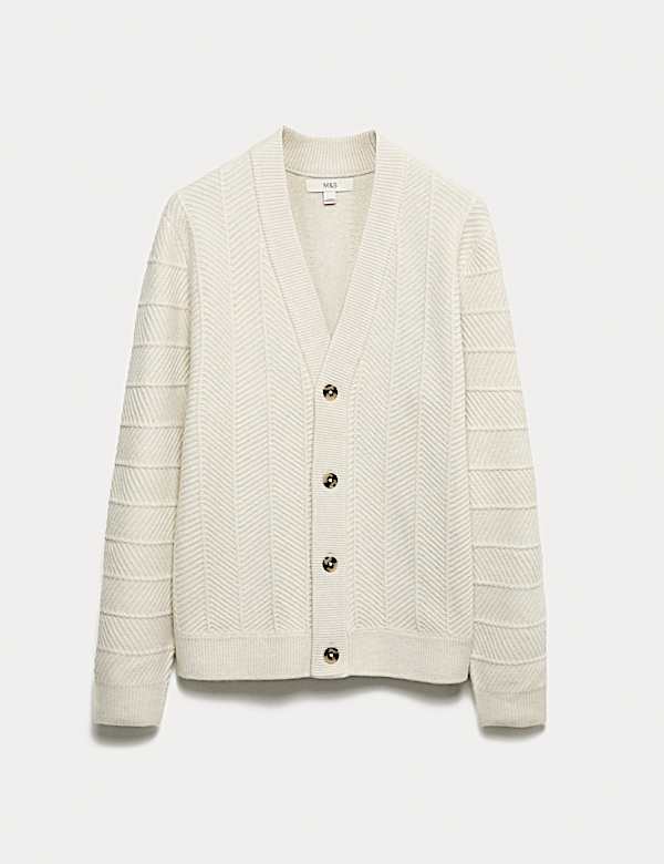 Cardigan en laine à col en V et motif chevrons - LU