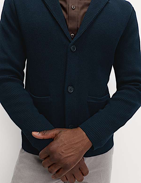 בלייזר סרוג מתערובת כותנה עם צווארון קובני - IL