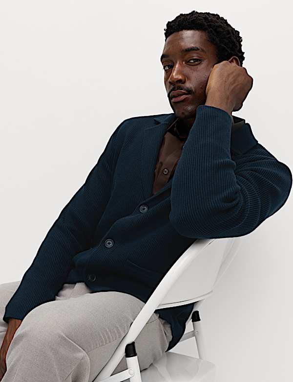 בלייזר סרוג מתערובת כותנה עם צווארון קובני - IL