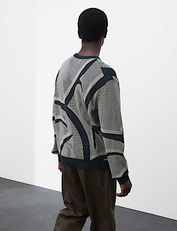 Oversized Fit Abstract Floral Crew Neck Jumper - CH