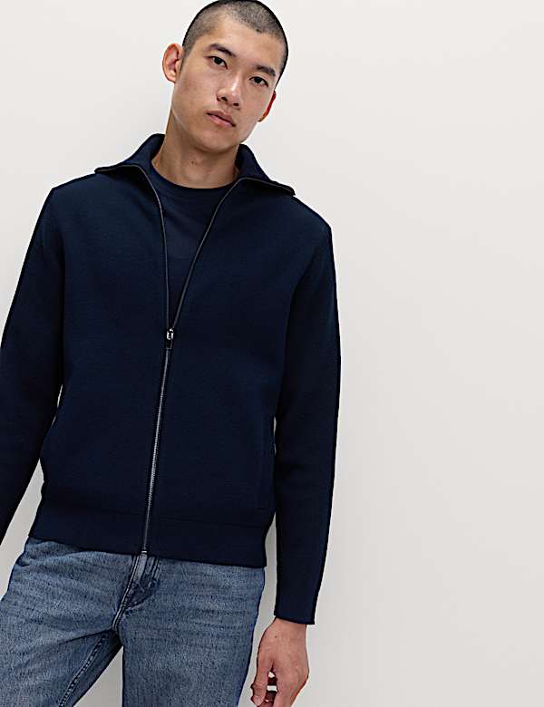 Cotton Blend Milano-Knit Zip Up Jumper - NZ