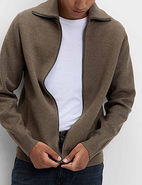 Cotton Blend Milano-Knit Zip Up Jumper - KG