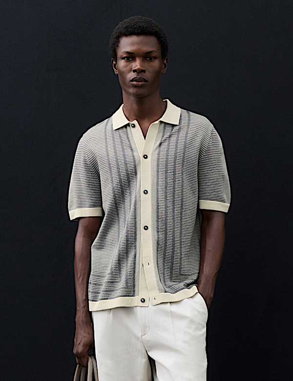 Pure Cotton Button Through Knitted Polo Shirt