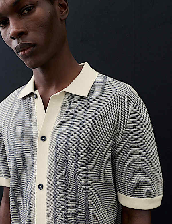 Pure Cotton Button Through Knitted Polo Shirt