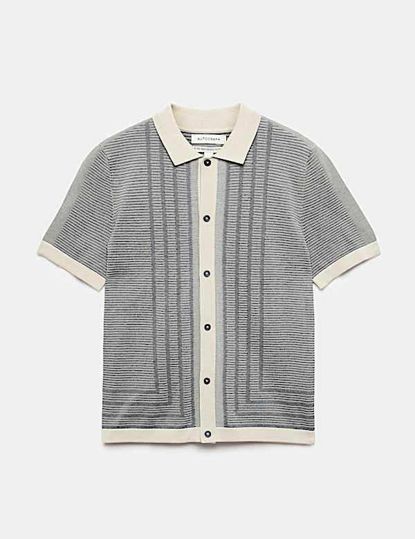 Gebreid poloshirt van puur katoen met doorknoopsluiting - BE