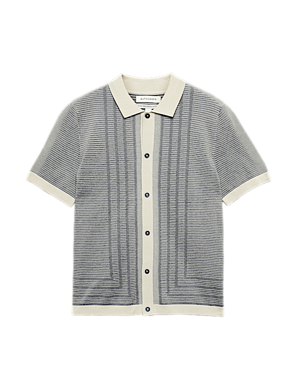 Pure Cotton Button Through Knitted Polo Shirt