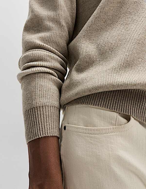 Air-Yarn Ribbed Open Neck Knitted Polo Shirt - NO