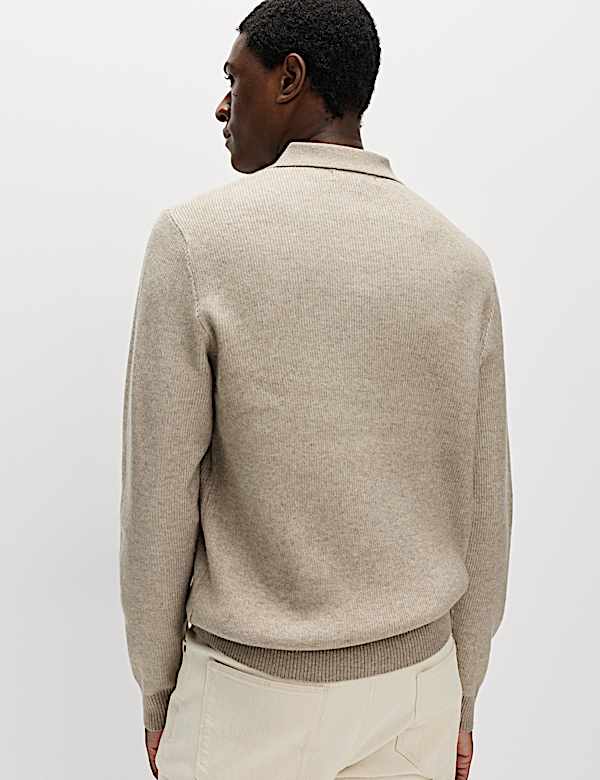 Air-Yarn Ribbed Open Neck Knitted Polo Shirt - NO