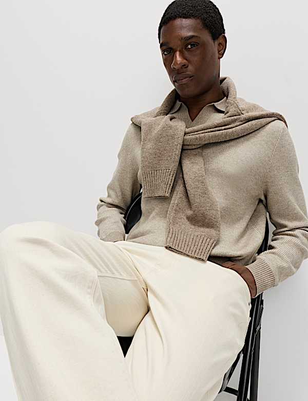 Air-Yarn Ribbed Open Neck Knitted Polo Shirt - NO