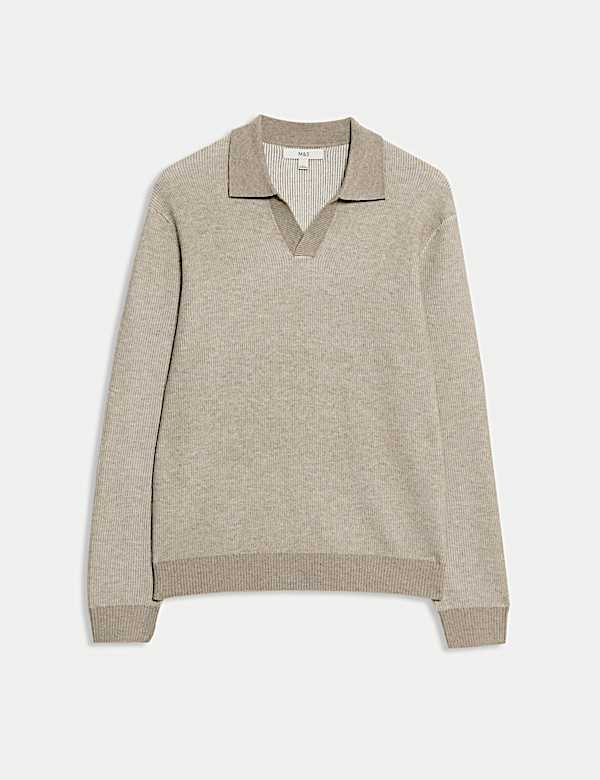 Air-Yarn Ribbed Open Neck Knitted Polo Shirt - NO