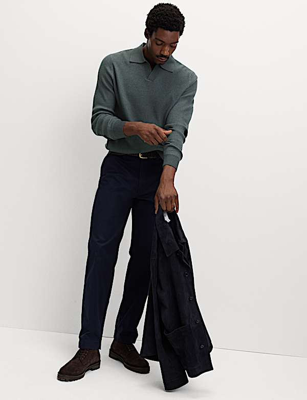 Polo de punto acanalado e hilo aireado con cuello abierto - ES