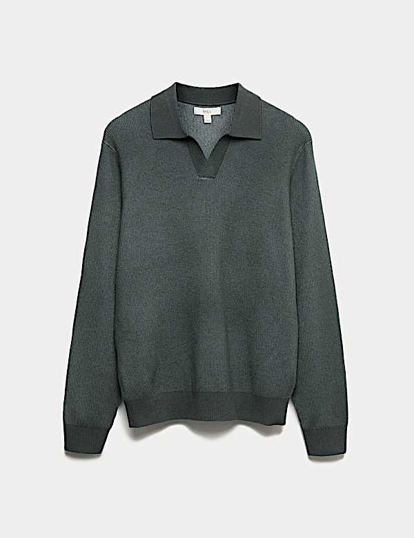 Polo de punto acanalado e hilo aireado con cuello abierto - ES