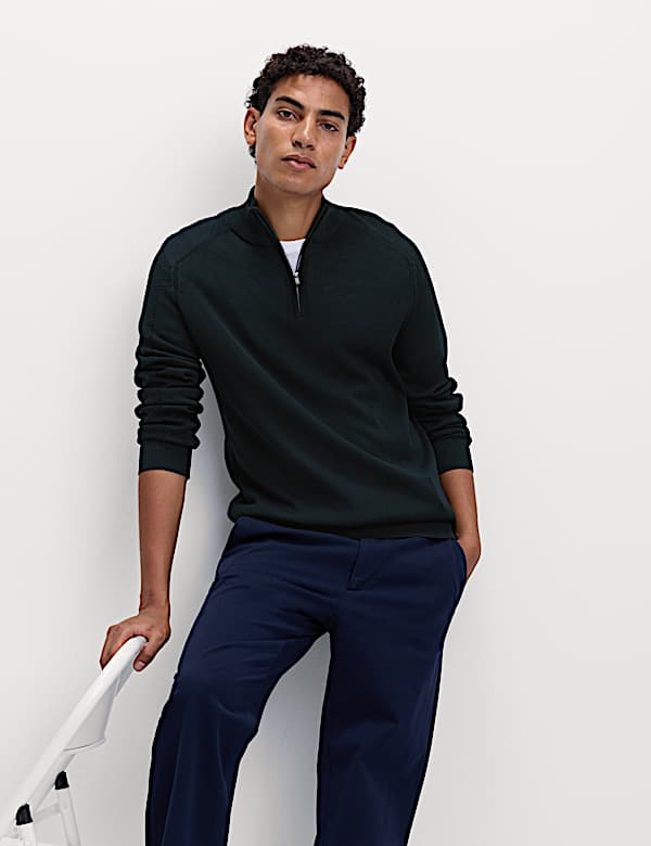 Cotton Modal Blend Half Zip Textured Jumper - GR