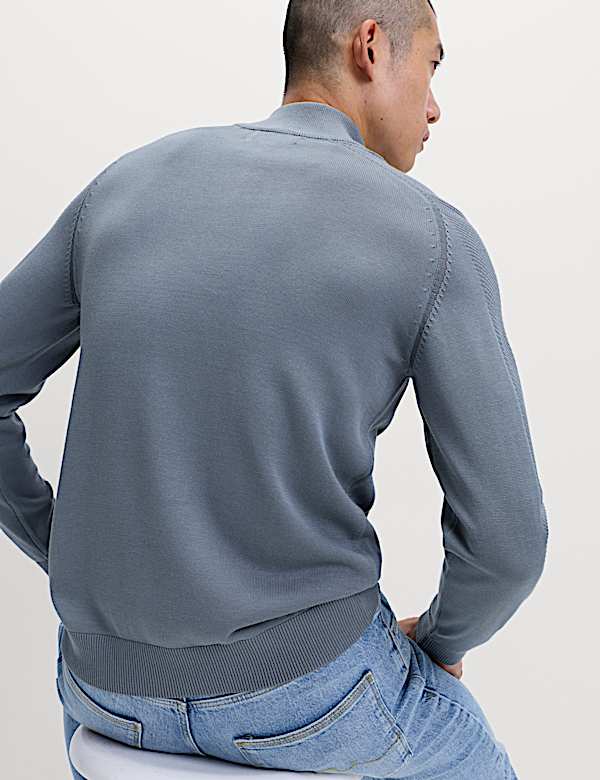 סריג מתערובת כותנה ומודל בטקסטורה עם רוכסן חלקי - IL