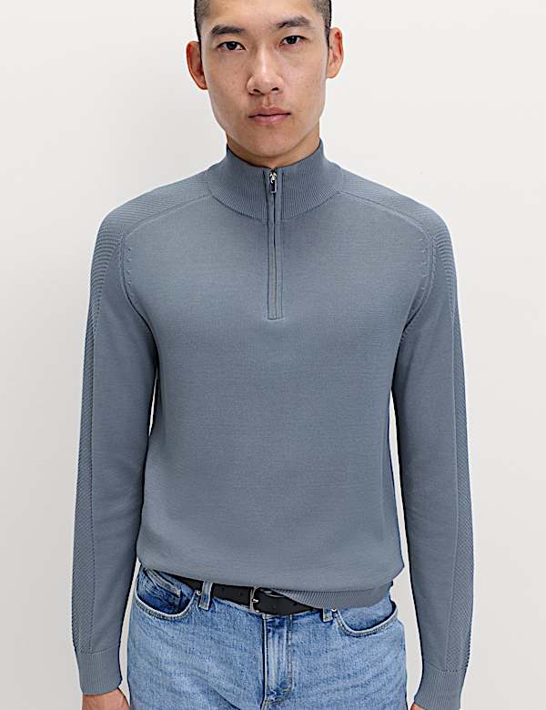 סריג מתערובת כותנה ומודל בטקסטורה עם רוכסן חלקי - IL