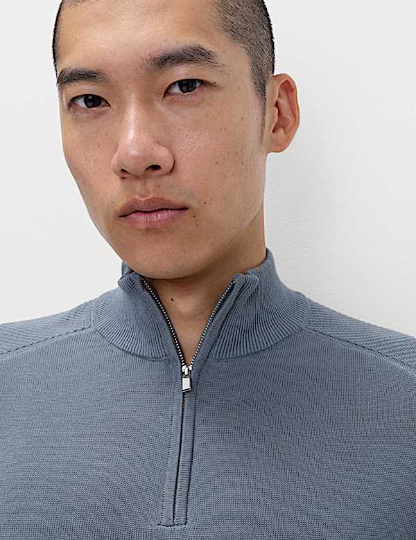 סריג מתערובת כותנה ומודל בטקסטורה עם רוכסן חלקי - IL