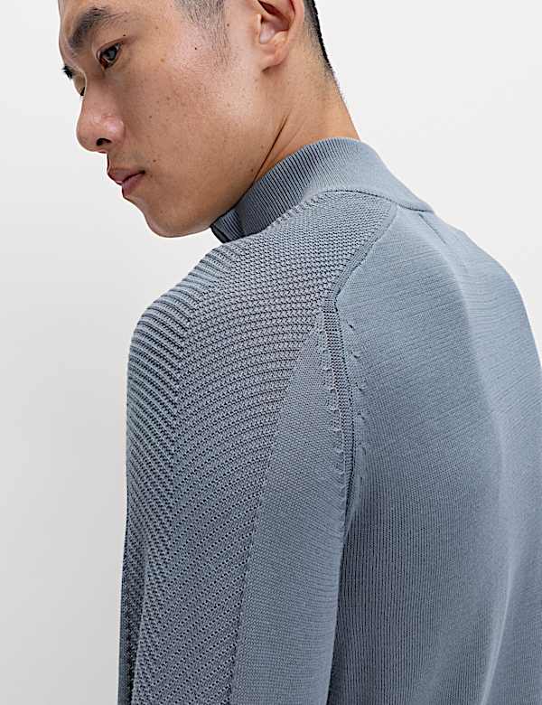 סריג מתערובת כותנה ומודל בטקסטורה עם רוכסן חלקי - IL