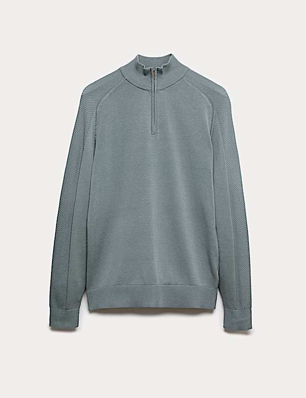 סריג מתערובת כותנה ומודל בטקסטורה עם רוכסן חלקי - IL