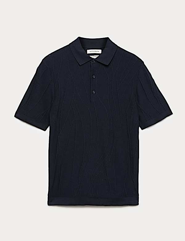 Pure Cotton Wavy Textured Polo Shirt - DK