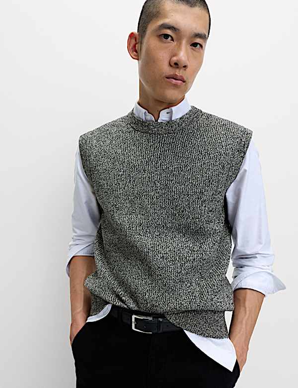 Cotton Blend Crew Neck Knitted Vest - US