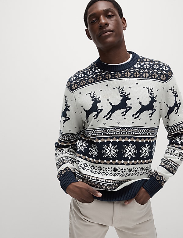 Pull de Noel 100 coton a motif jacquard NAVY MIX Pulls M S CA