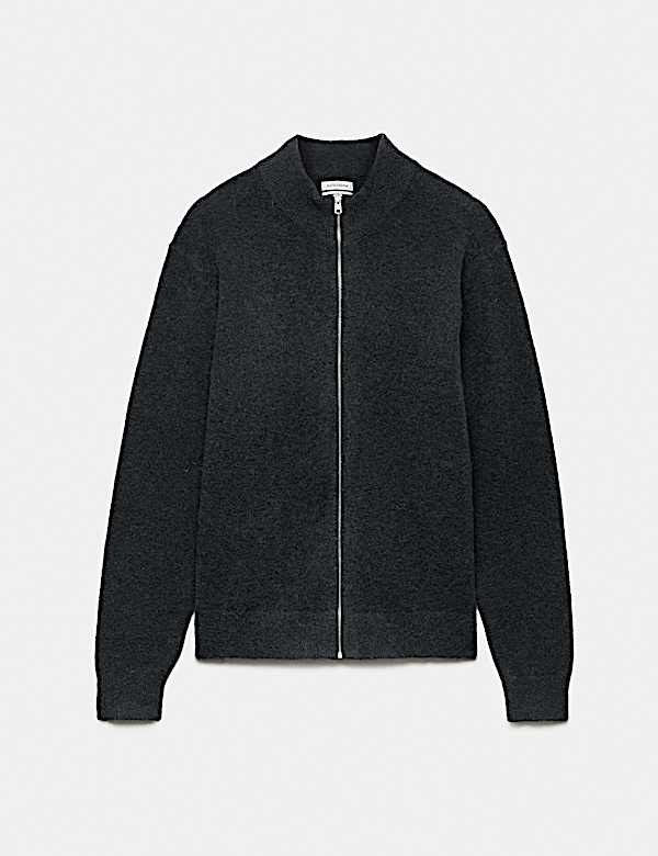 Merino Wool Blend Funnel Neck Zip Up Cardigan - LU