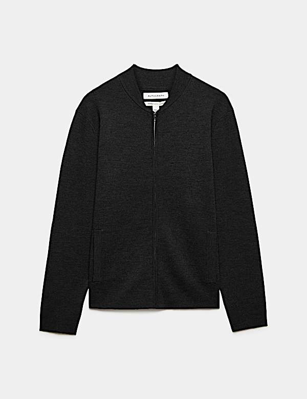 Blouson en maille de laine m&eacute;rinos m&eacute;lang&eacute;e - CH