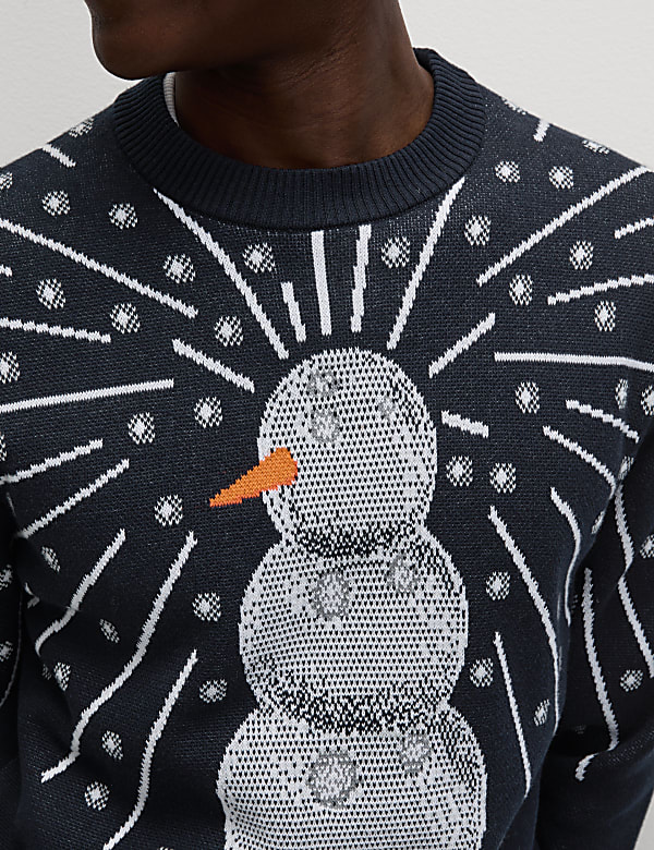 Pull 100&nbsp;% coton &agrave; col rond et motif bonhomme de neige - LU