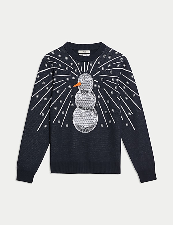 Pull 100&nbsp;% coton &agrave; col rond et motif bonhomme de neige - LU