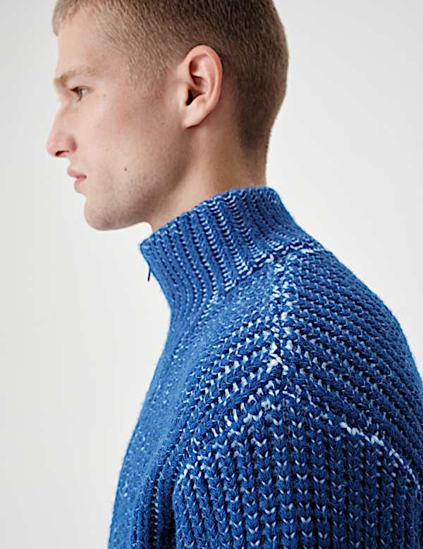 Wool Blend Funnel Neck Plaited Jumper - MX