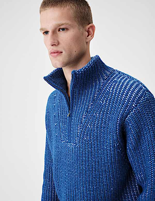 Wool Blend Funnel Neck Plaited Jumper - MX
