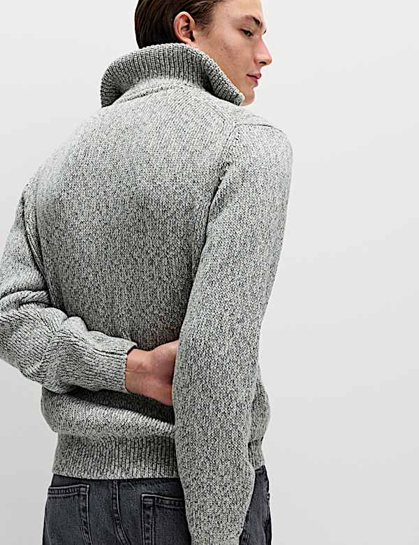 סריג כותנה טהורה עם רוכסן חלקי וצווארון גבוה - IL