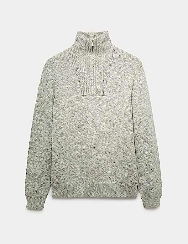 סריג כותנה טהורה עם רוכסן חלקי וצווארון גבוה - IL