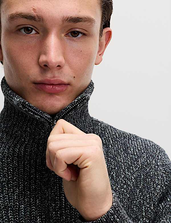Pure Cotton Half Zip Funnel Neck Jumper - NL