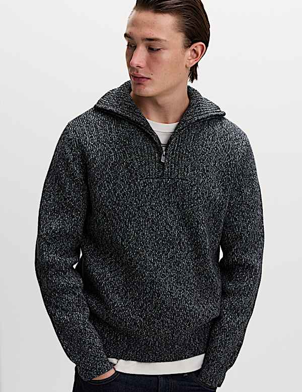 Pure Cotton Half Zip Funnel Neck Jumper - NL