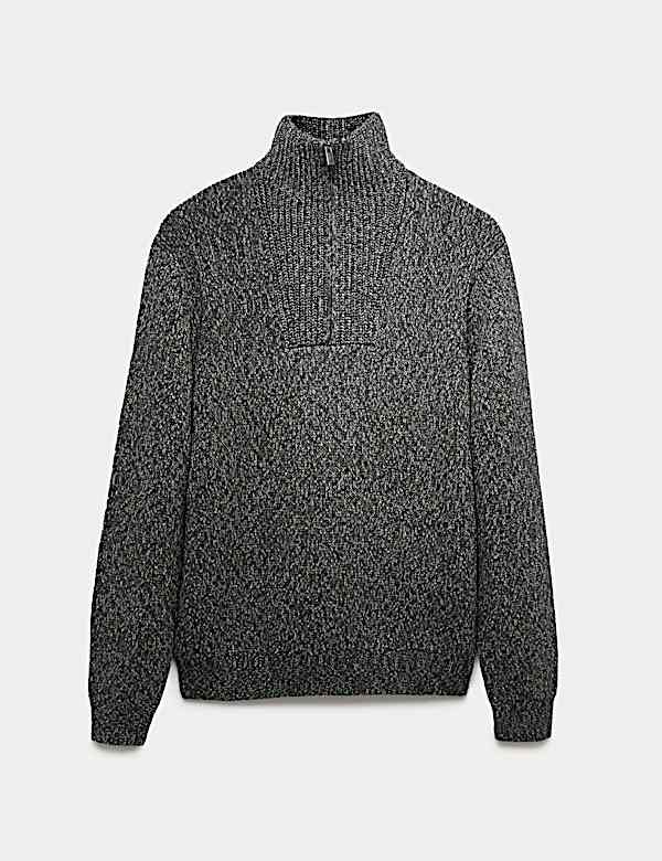 Pure Cotton Half Zip Funnel Neck Jumper - NL