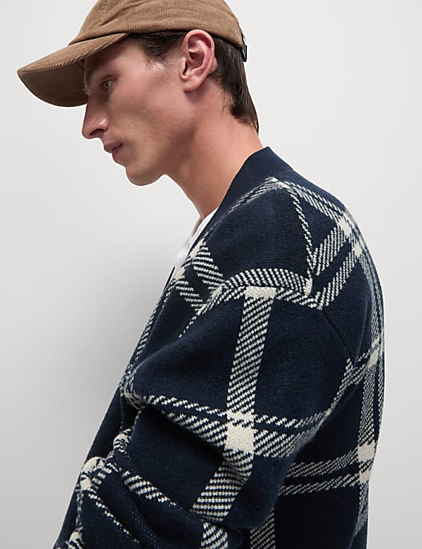 Checked V-Neck Cardigan