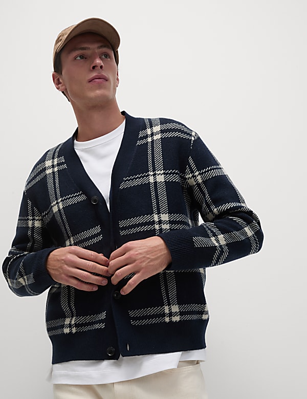 Checked V-Neck Cardigan
