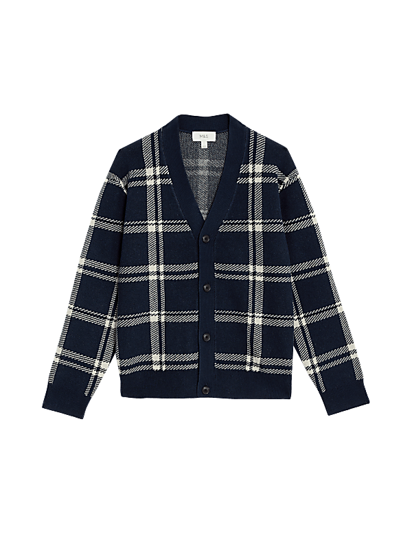 Checked V-Neck Cardigan