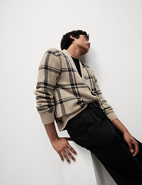 Checked V-Neck Cardigan
